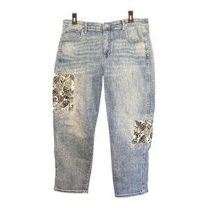 EUC White House Black Market The Straight Crop  embroidered jeans | size 14